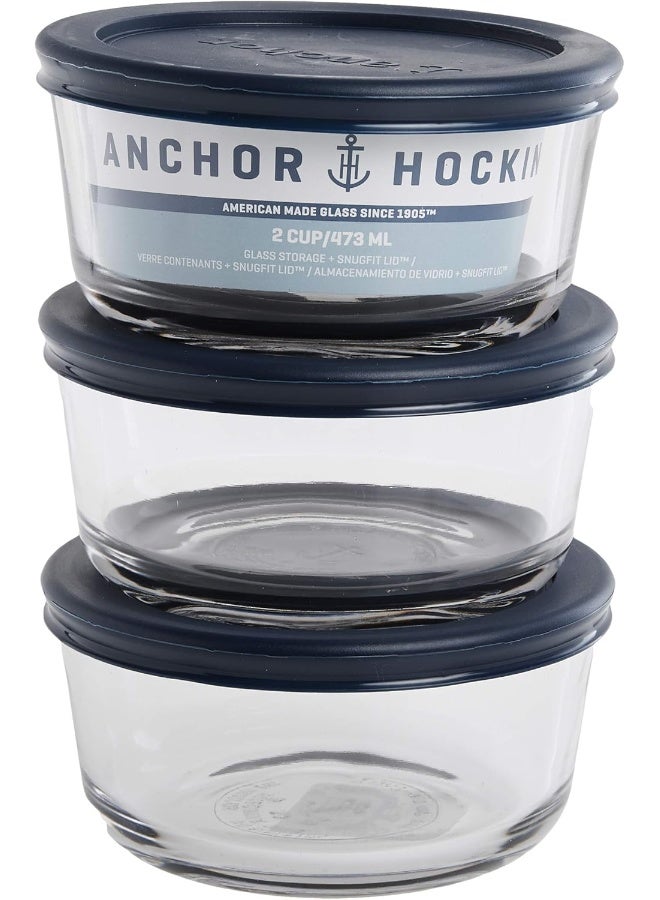Anchor Hocking Classic Glass Food Storage Containers with Lids, Blue, 2 Cup (Set of 3) - Image 4
