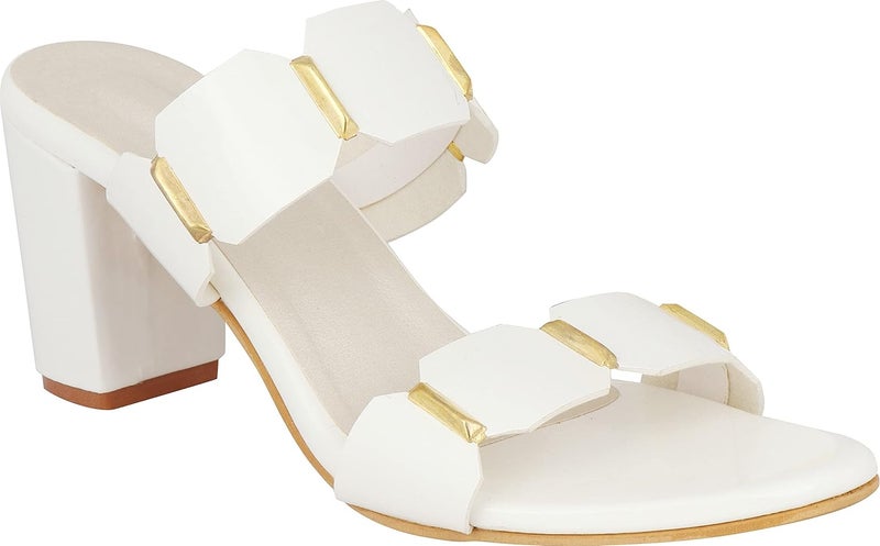 Shoetopia صندل كعب نسائي دو باي بألوان الأسود والوردي والأبيض - Image 2