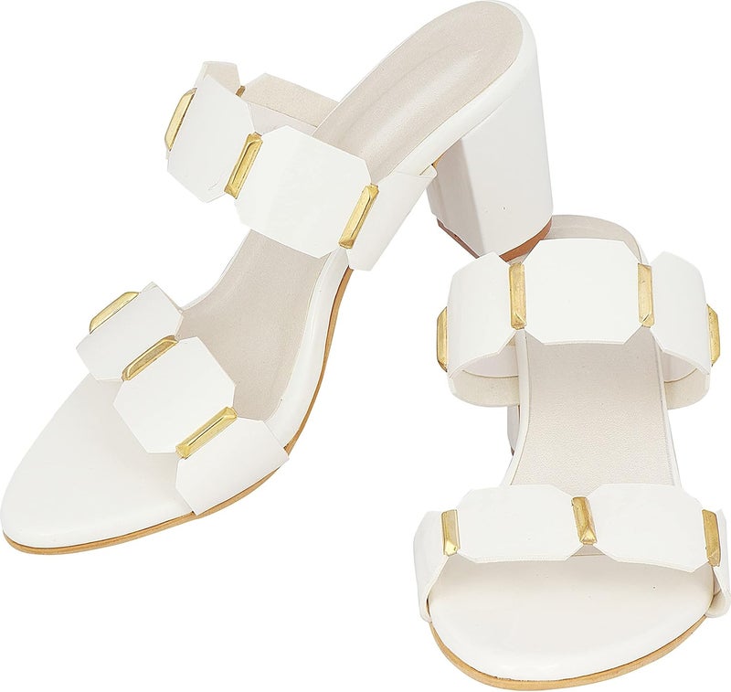 Shoetopia صندل كعب نسائي دو باي بألوان الأسود والوردي والأبيض - Image 4