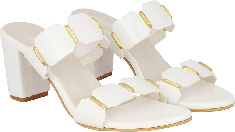 Shoetopia صندل كعب نسائي دو باي بألوان الأسود والوردي والأبيض - Image 1