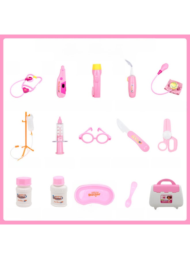 Explosions Small Doctor Toy Play Stethoscope Children's Injection Play House Girl Medical Box Nurse Tool Wholesale-Color:Pink Medical Set Of 15 + Dolls - Image 5