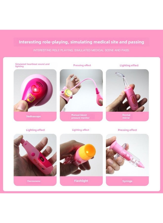 Explosions Small Doctor Toy Play Stethoscope Children's Injection Play House Girl Medical Box Nurse Tool Wholesale-Color:Pink Medical Set Of 15 + Dolls - Image 3