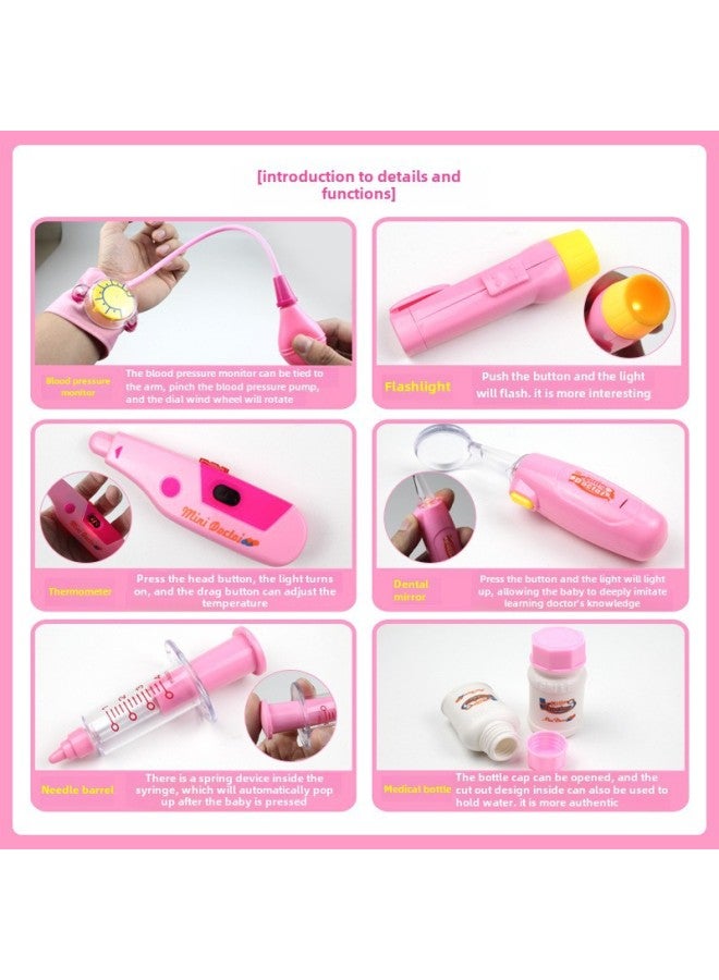 Explosions Small Doctor Toy Play Stethoscope Children's Injection Play House Girl Medical Box Nurse Tool Wholesale-Color:Pink Medical Set Of 15 + Dolls - Image 4