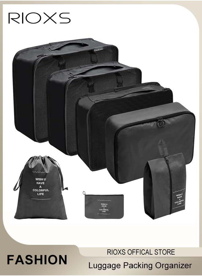 RIOXS - 7 Pcs Packing Cubes, Luggage Packing Organizer For Travel, Packing Cube Organizer Set,  Clothes Shoes Storage Bags, Travel Accessory Organizer For Suitcases Luggage, Convenient Travel Packing Organizer - Image 1