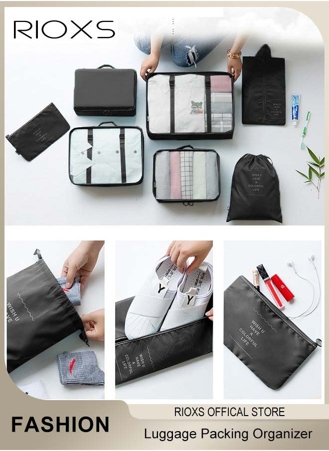 RIOXS - 7 Pcs Packing Cubes, Luggage Packing Organizer For Travel, Packing Cube Organizer Set,  Clothes Shoes Storage Bags, Travel Accessory Organizer For Suitcases Luggage, Convenient Travel Packing Organizer - Image 1
