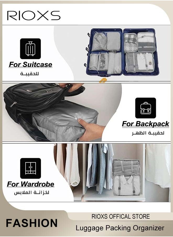 RIOXS - 7 Pcs Packing Cubes, Luggage Packing Organizer For Travel, Packing Cube Organizer Set,  Clothes Shoes Storage Bags, Travel Accessory Organizer For Suitcases Luggage, Convenient Travel Packing Organizer - Image 1
