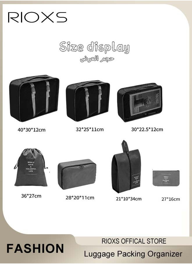 RIOXS - 7 Pcs Packing Cubes, Luggage Packing Organizer For Travel, Packing Cube Organizer Set,  Clothes Shoes Storage Bags, Travel Accessory Organizer For Suitcases Luggage, Convenient Travel Packing Organizer - Image 1