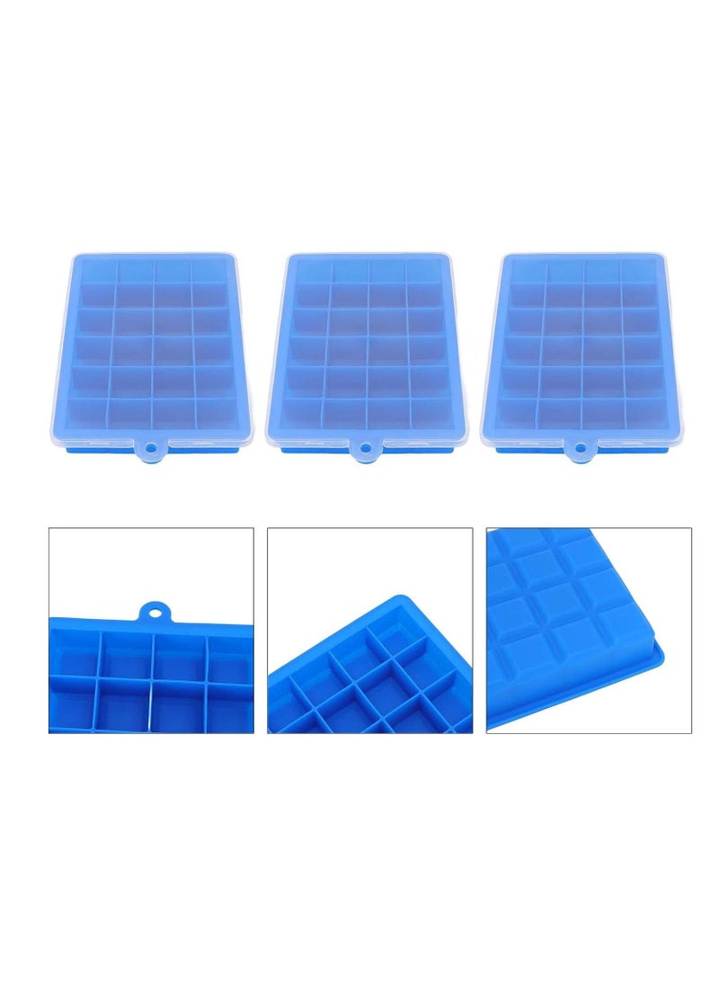 BLOOMING TIME - 3Pcs Reusable Silicone Ice Cube Tray,Ice Cube Maker with Removable Lid,Easy Demoulding 24 Grids Ice Cube Mold,for Whiskey and Cocktails (Blue) - Image 1