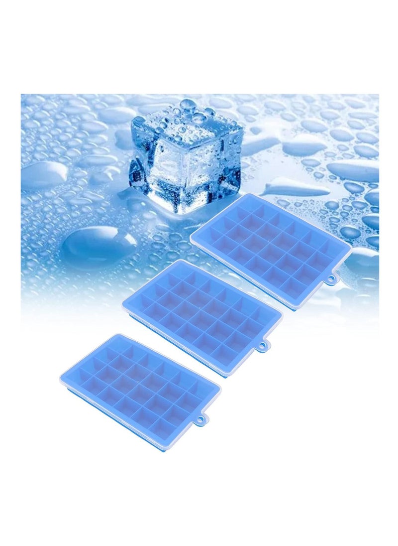 BLOOMING TIME - 3Pcs Reusable Silicone Ice Cube Tray,Ice Cube Maker with Removable Lid,Easy Demoulding 24 Grids Ice Cube Mold,for Whiskey and Cocktails (Blue) - Image 1