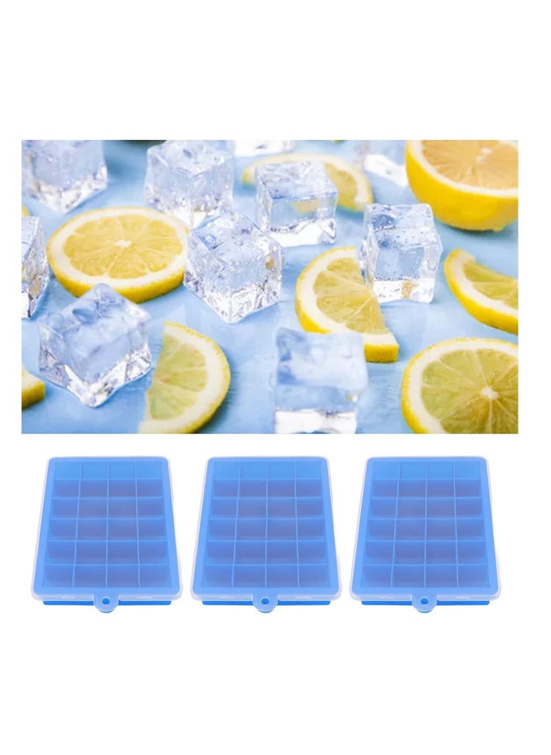 BLOOMING TIME - 3Pcs Reusable Silicone Ice Cube Tray,Ice Cube Maker with Removable Lid,Easy Demoulding 24 Grids Ice Cube Mold,for Whiskey and Cocktails (Blue) - Image 1