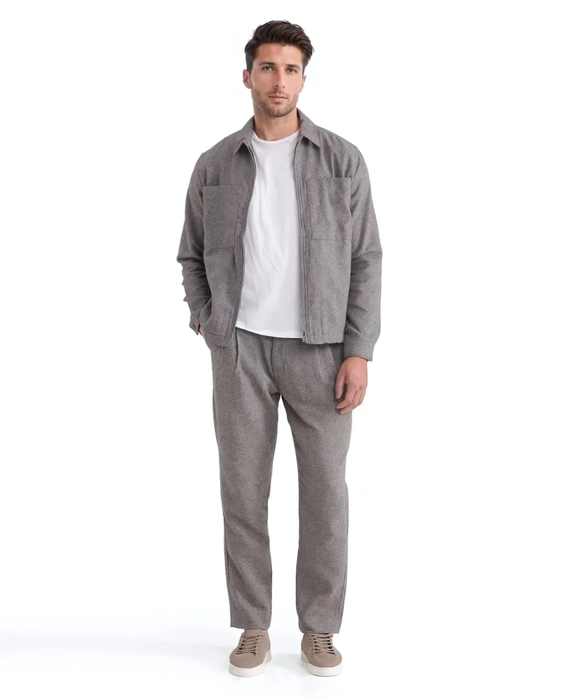رير رابِت Men's Regular Fit Zipper Closure Solid Shacket
