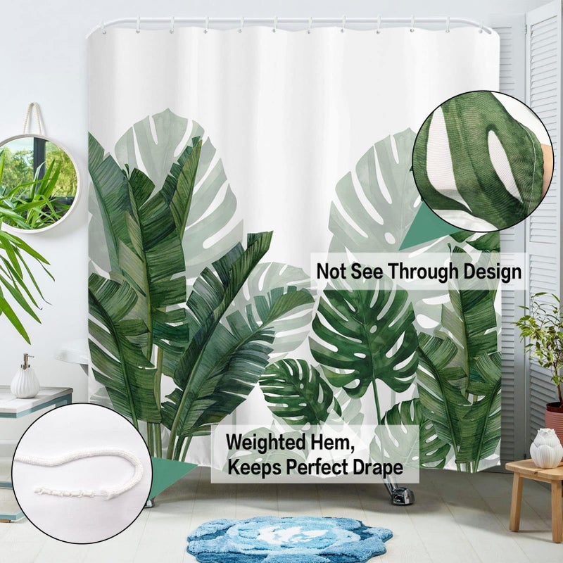 Baccessor Tropical Green Plant Shower Curtain Waterproof Washable Fabric Summer Bathroom Decor Botanical Banana Monstera Leaf Palm Tree Shower Curtain with Hooks 72 W x72 H Inch - Image 5
