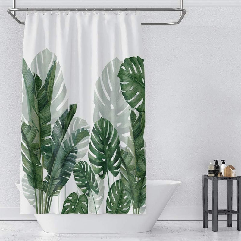 Baccessor Tropical Green Plant Shower Curtain Waterproof Washable Fabric Summer Bathroom Decor Botanical Banana Monstera Leaf Palm Tree Shower Curtain with Hooks 72 W x72 H Inch - Image 2