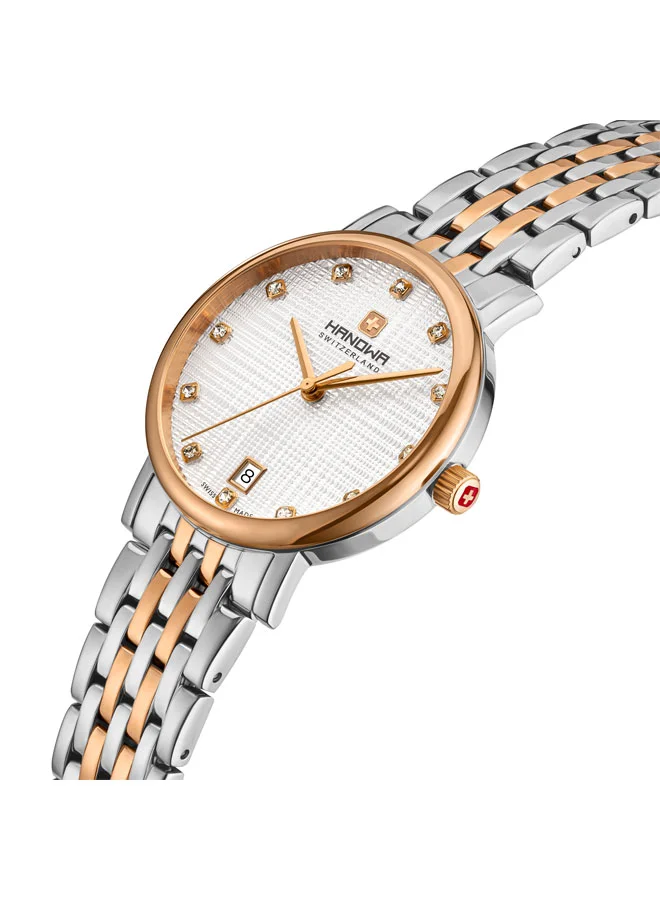 هانوا ساعة ريفيرا بقرص أبيض وسوار ستانلس ستيل للنساء  مم