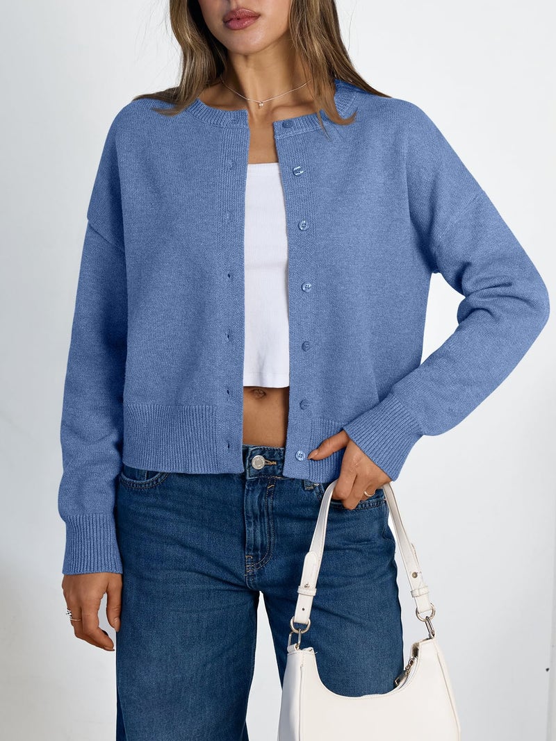 LILLUSORY Womens Cropped Cardigan Sweaters Lightweight Crop Knit Y2k Outfits Fashion Button Up Clothes Blue M - Image 2