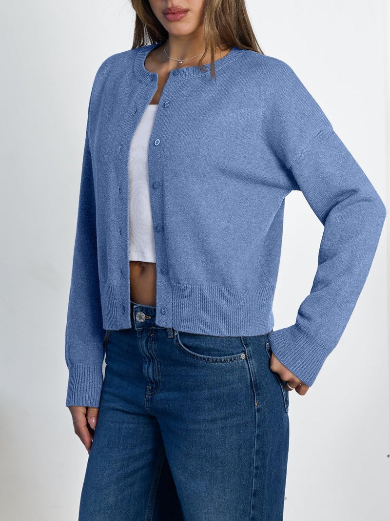 LILLUSORY Womens Cropped Cardigan Sweaters Lightweight Crop Knit Y2k Outfits Fashion Button Up Clothes Blue M - Image 3