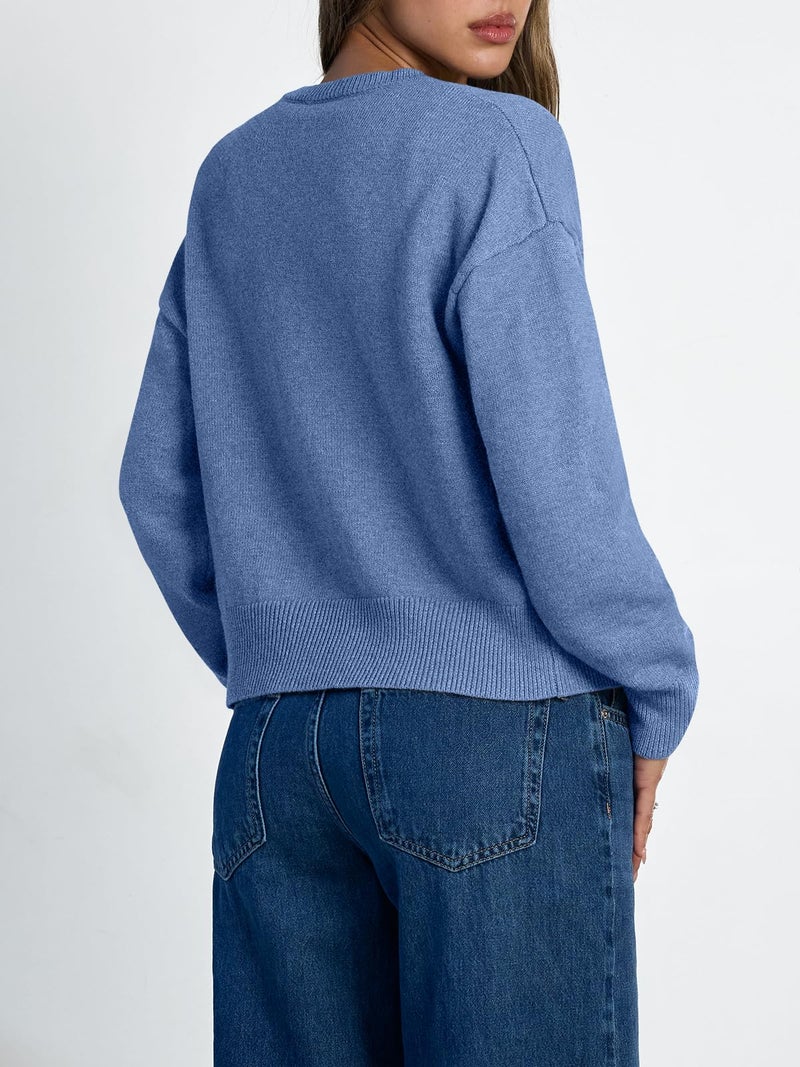 LILLUSORY Womens Cropped Cardigan Sweaters Lightweight Crop Knit Y2k Outfits Fashion Button Up Clothes Blue M - Image 4
