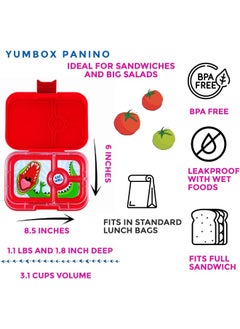 Yumbox Yumbox Panino Leakproof Bento Lunch Box Container for Kids & Adults (Wow Red Dino)  - Image 2