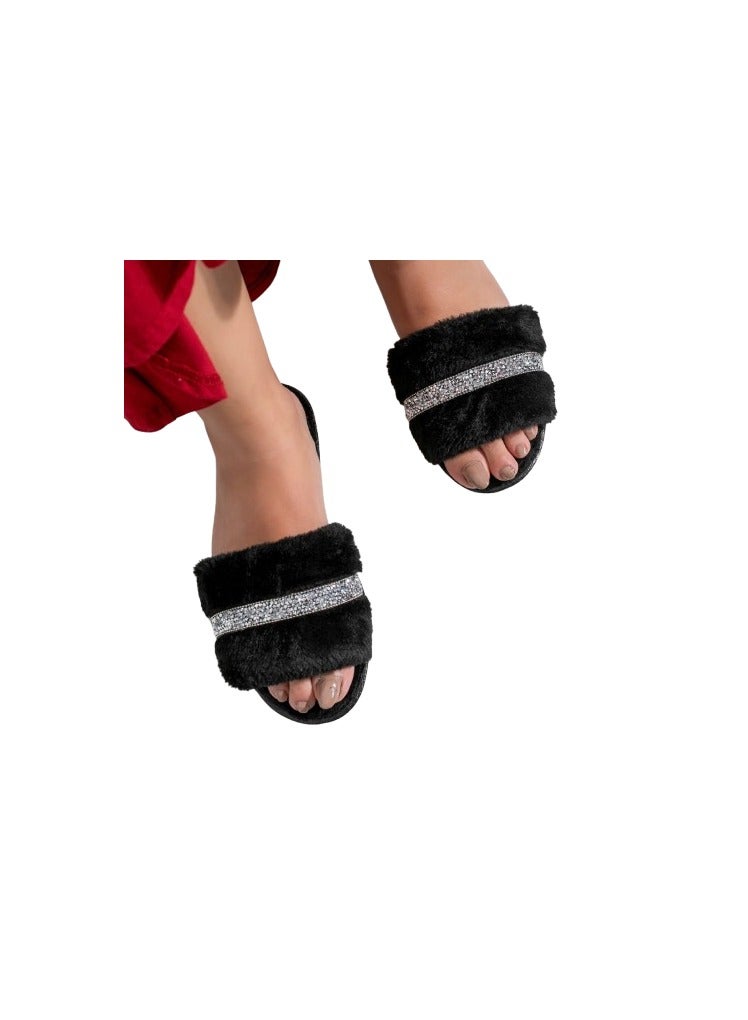 black fur slipper with crystals 40/41
