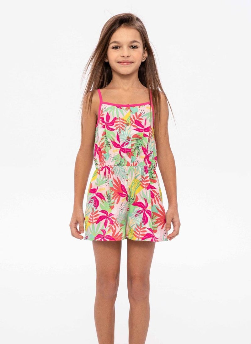 MINOTI Kids Girls Summer Playsuit with Elastic Waist and Straps  - Image 1