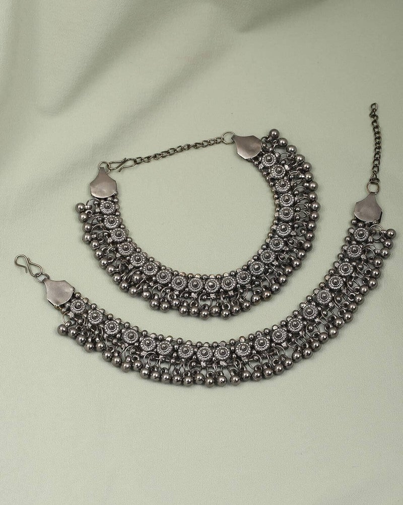 Ziyans Fashion سوار كاحل مؤكسد للنساء مجوهرات فضة ألمانية مطلية أنيقة مصنوعة يدويًا للفتيات والنساء. - Image 4