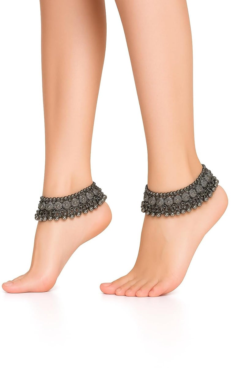 Ziyans Fashion سوار كاحل مؤكسد للنساء مجوهرات فضة ألمانية مطلية أنيقة مصنوعة يدويًا للفتيات والنساء. - Image 2