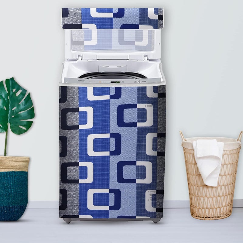 E-Retailer مجموعة حصرية من ERetailer مكونة من 1 قطعة غطاء غسالة تحميل علوي و1 قطعة حقيبة غسيل قابلة للطي لون أزرق هندسي تحتوي على 2 قطعة - Image 2