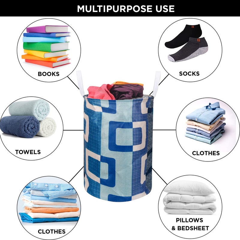 E-Retailer مجموعة حصرية من ERetailer مكونة من 1 قطعة غطاء غسالة تحميل علوي و1 قطعة حقيبة غسيل قابلة للطي لون أزرق هندسي تحتوي على 2 قطعة - Image 5