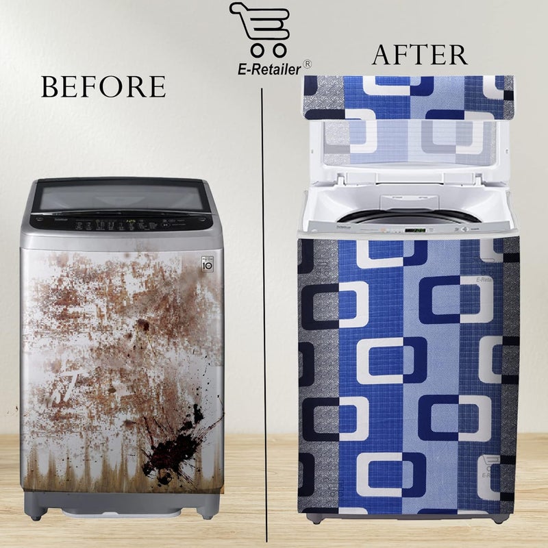 E-Retailer مجموعة حصرية من ERetailer مكونة من 1 قطعة غطاء غسالة تحميل علوي و1 قطعة حقيبة غسيل قابلة للطي لون أزرق هندسي تحتوي على 2 قطعة - Image 4