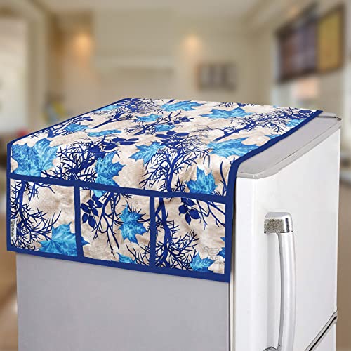E-Retailer® Polyester 3-Layered Fridge Top Cover/Refrigerator Cover With 6 Utility Pockets (Color-Blue, Size-39x21 Inches) - Image 1