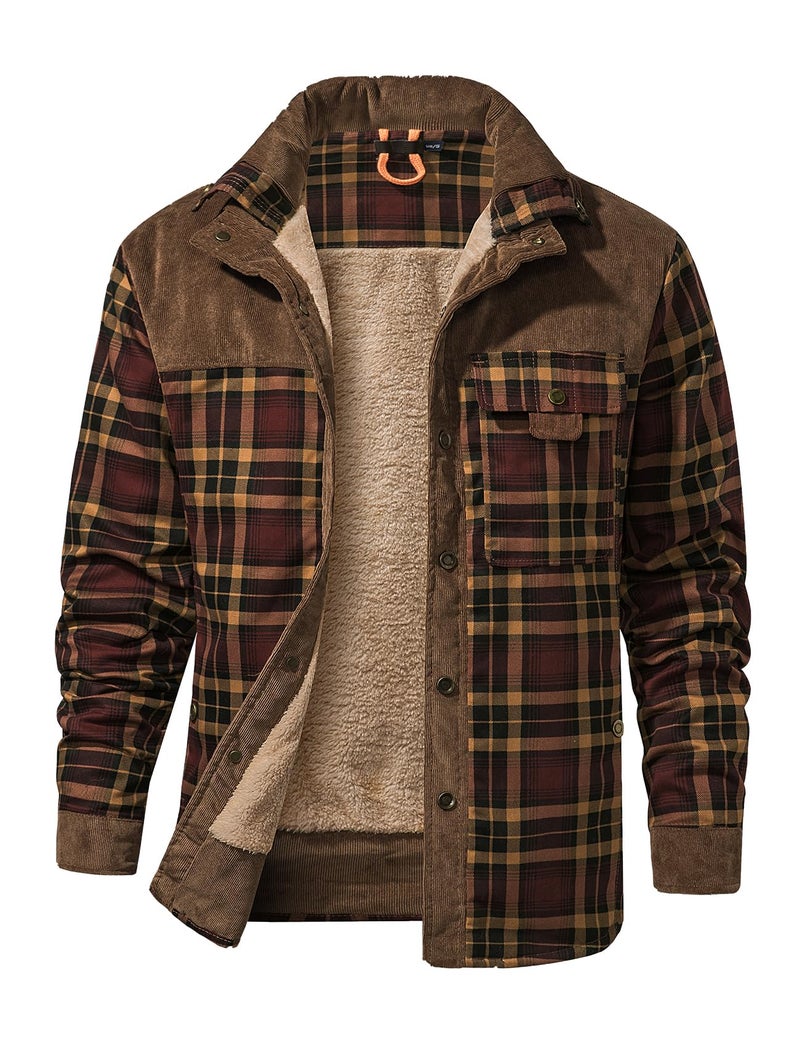 PEHMEA Men's Flannel Shirt Jacket Plaid Sherpa Lined, Warm Fleece Coat for Fall Winter Outdoor(Coffee-M) - Image 1