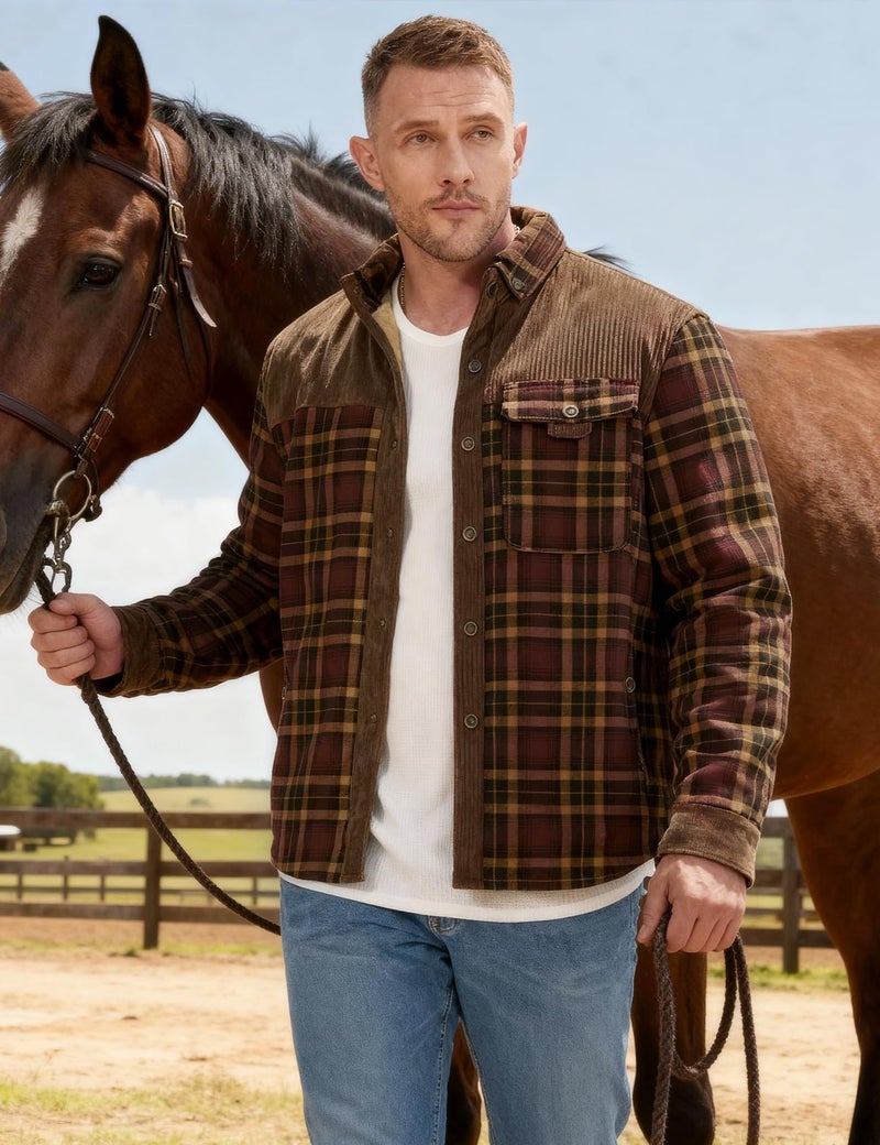 PEHMEA Men's Flannel Shirt Jacket Plaid Sherpa Lined, Warm Fleece Coat for Fall Winter Outdoor(Coffee-M) - Image 2