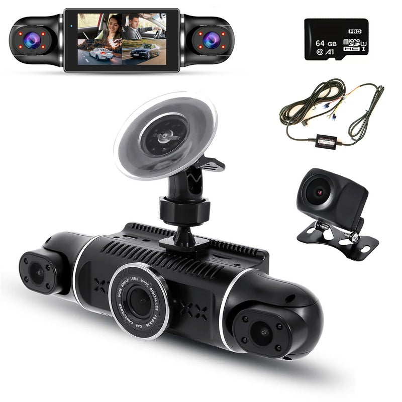 4 Channel Dash Cam,Front+Rear+Left+Right Dash Camera For Cars,360° Rotatable Camera,64GB Card,GPS & Wi-Fi Enabled,Loop Recording, WDR, Night Vision - Image 1