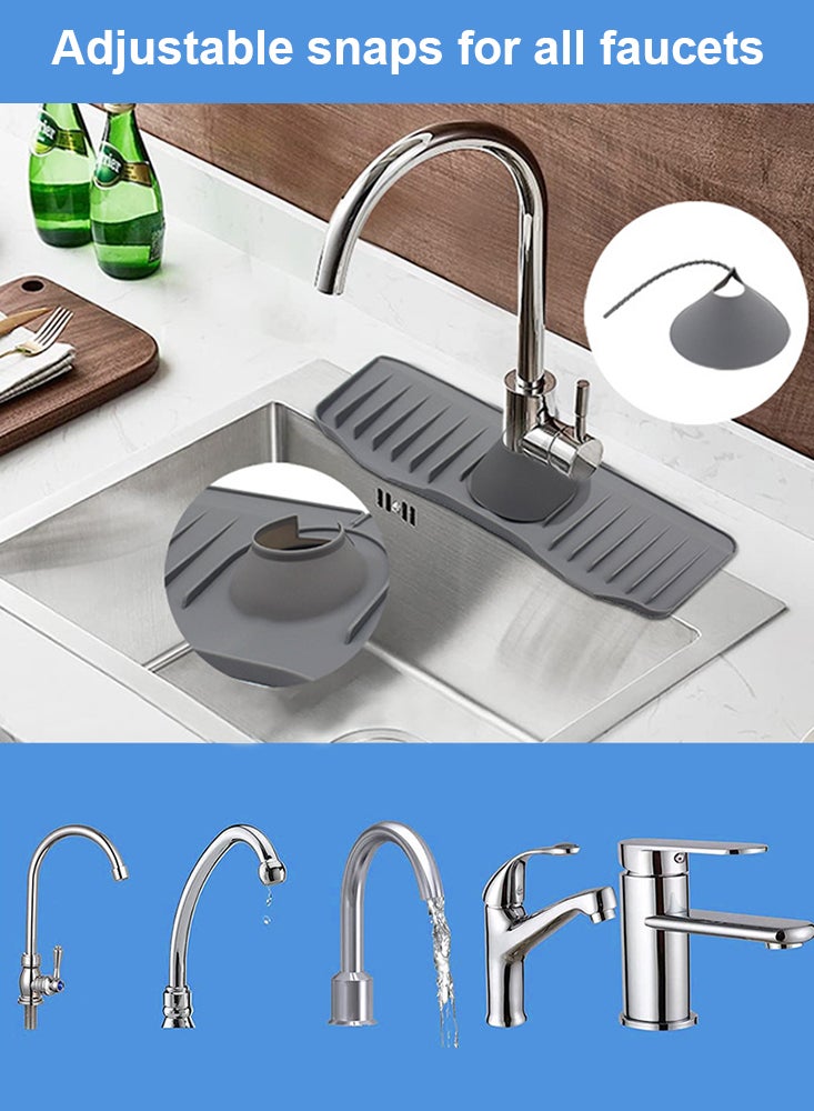 Perfii طقم بساط صنبور من السيليكون ملحقات حوض المطبخ والحمام مع واقي من الرذاذ وصينية التقاط التنقيط وحامل إسفنجة صابون الأطباق - Image 3