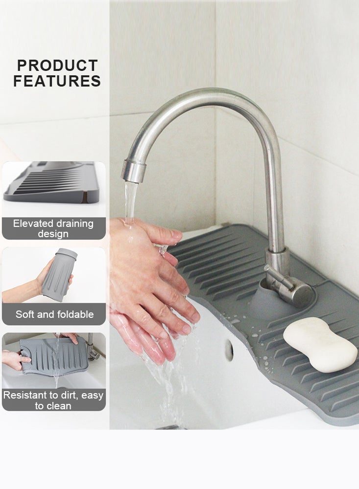 Perfii طقم بساط صنبور من السيليكون ملحقات حوض المطبخ والحمام مع واقي من الرذاذ وصينية التقاط التنقيط وحامل إسفنجة صابون الأطباق - Image 2