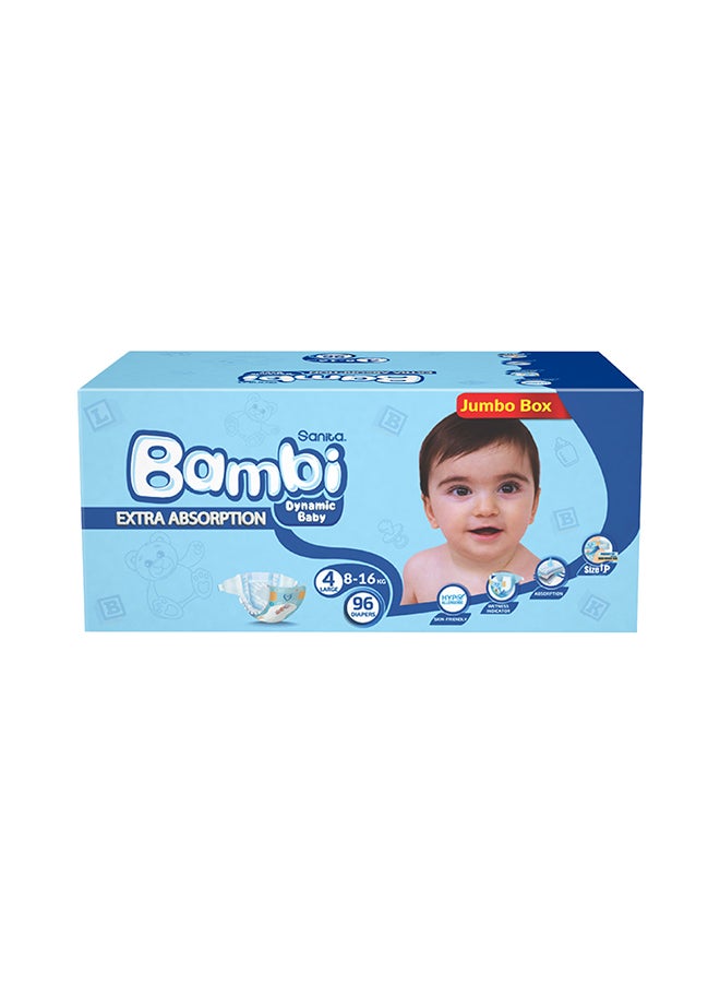 Sanita Bambi Size 4, Large, 8-16 Kg, Jumbo Box, 96 Diapers - Image 2