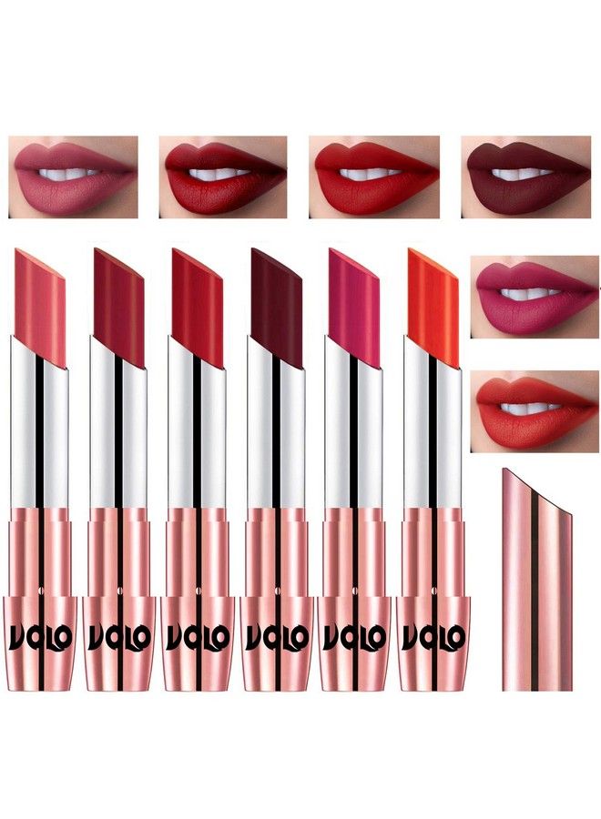 Volo Professional Makeup Creamy Matte Lipstick For Women Combo Of 6 Pcs(Dark Peach Red Tomato Red Maroon Passion Pink Coral 21 G) - Image 1