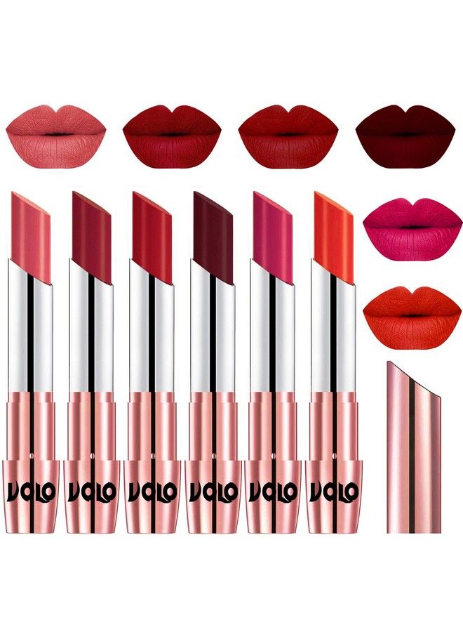 Volo Professional Makeup Creamy Matte Lipstick For Women Combo Of 6 Pcs(Dark Peach Red Tomato Red Maroon Passion Pink Coral 21 G) - Image 3