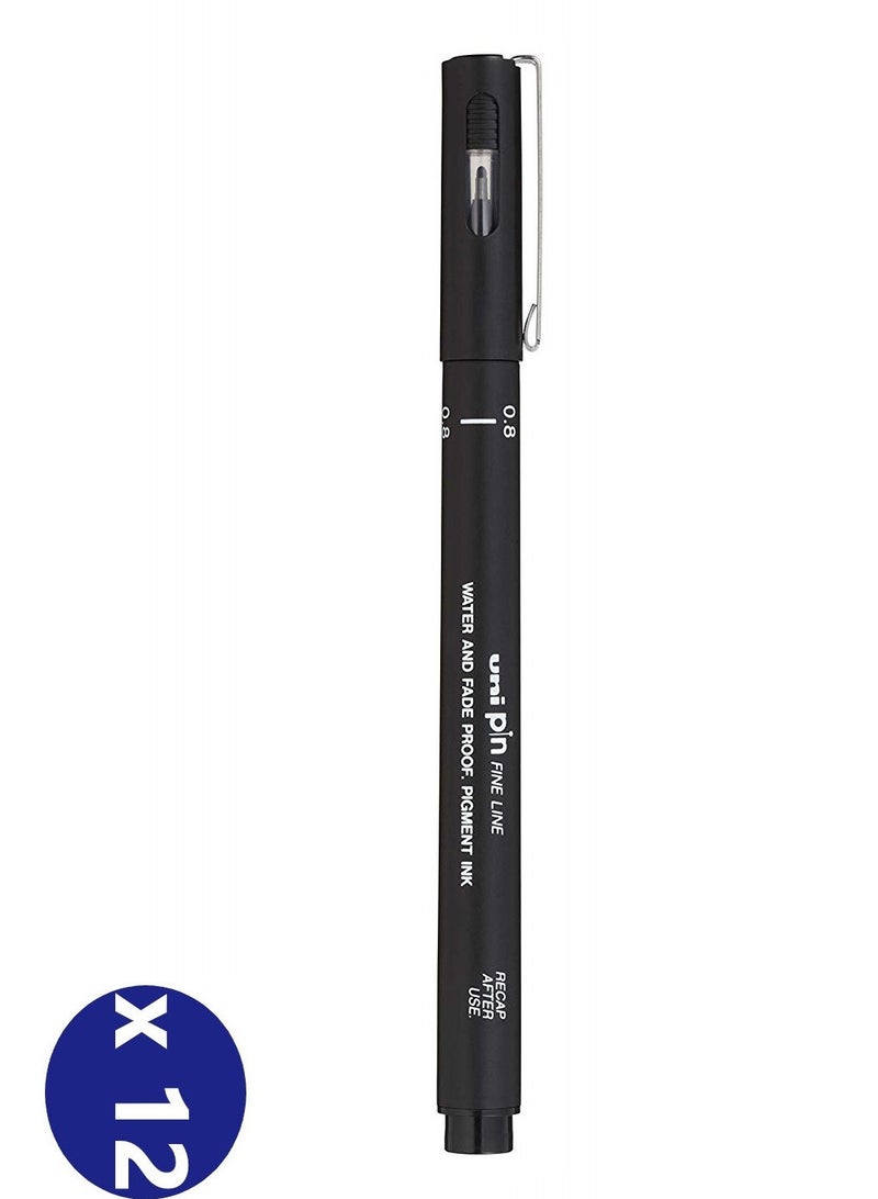 يوني بين UNI PIN FINE LINE 0.8-200 12-piece black ink pen box, 0.8 mm, Japanese - Image 3