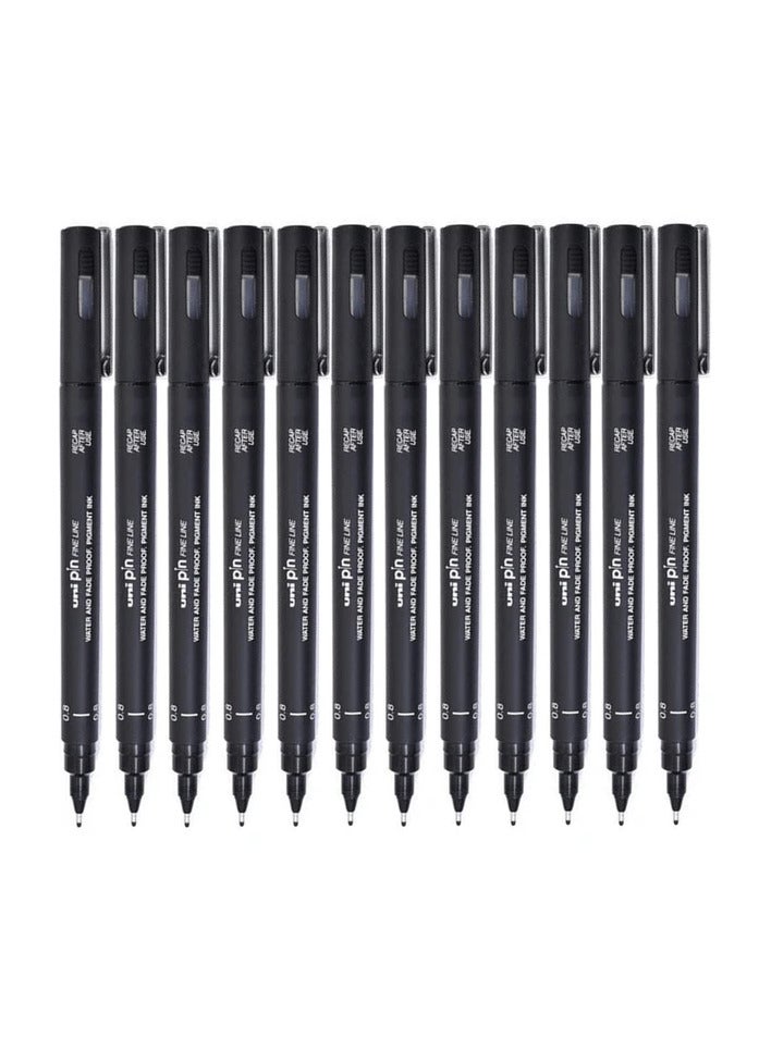يوني بين UNI PIN FINE LINE 0.8-200 12-piece black ink pen box, 0.8 mm, Japanese - Image 1