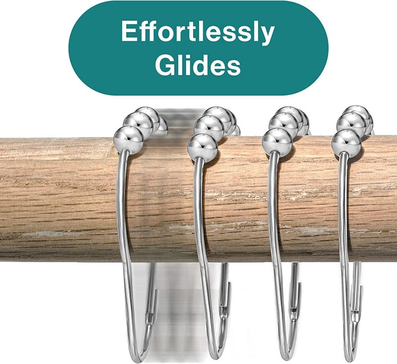 WOX MOX WOX MOX Bathroom Curtain Hooks - Stainless Steel Hook for Curtains - Rust-Resistant Metal Double Hooks Curtain Rings - Rolling Shower Curtain Hooks for Bathroom Shower Curtain Rods(Set of 12)  - Image 5