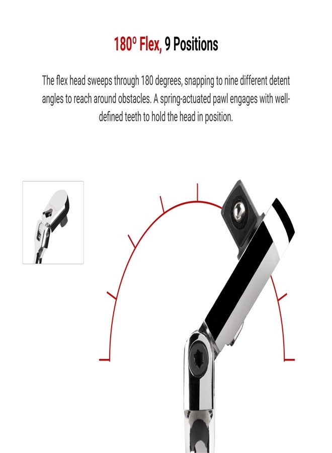 TEKTON 3/8 Inch Drive x 8 Inch Flex Head Non-Quick-Release Comfort Grip Ratchet | SRH22108 - Image 3