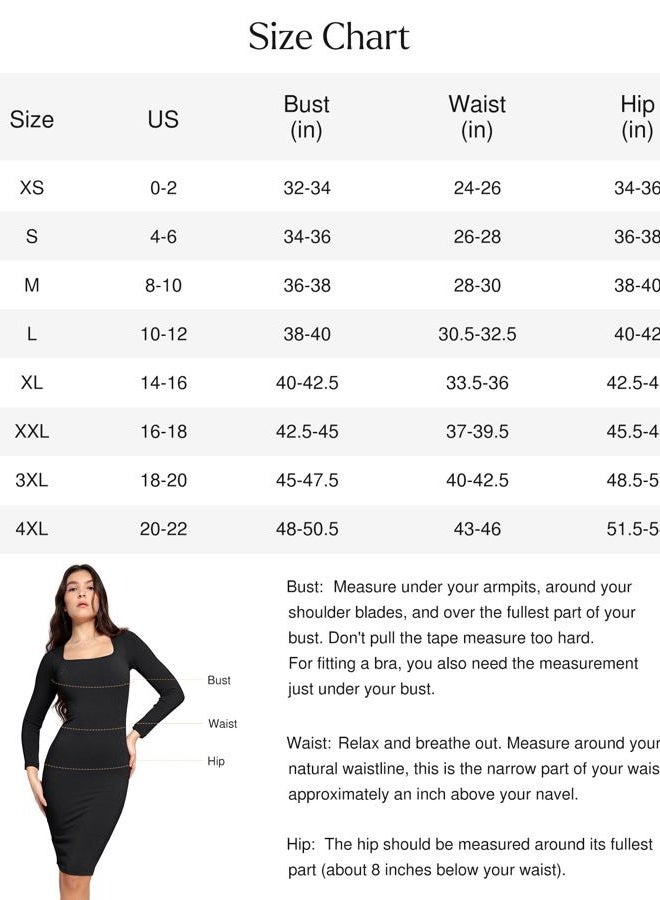 Popilush Long Sleeve Midi Dress Bodycon Party Dress Shapewear Tummy Control Cocktail Dresses Built-in Bra - Image 5