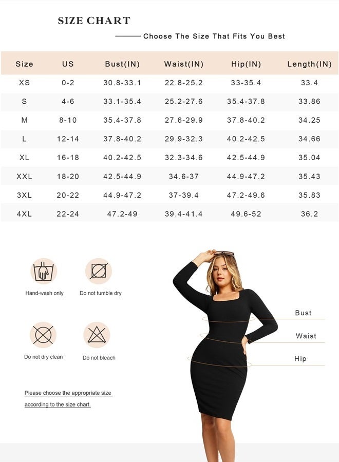 Popilush Long Sleeve Midi Dress Bodycon Party Dress Shapewear Tummy Control Cocktail Dresses Built-in Bra - Image 4