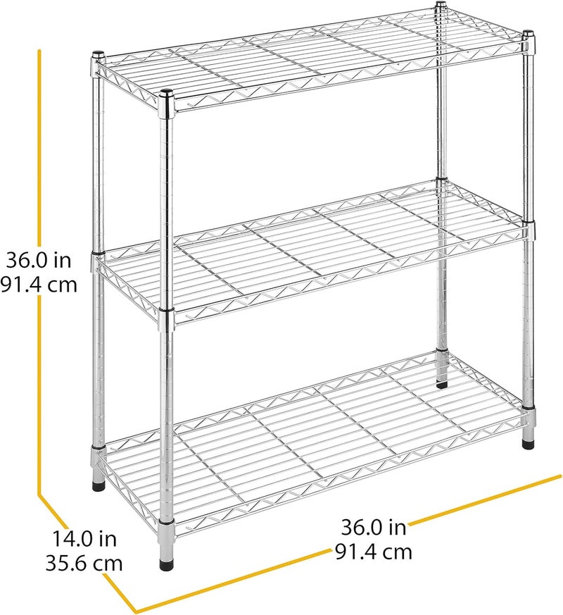Whitmor Supreme 3 Tier Shelving with Adjustable Shelves and Leveling Feet - 350 lb. Capacity per Shelf - Chrome - Image 3