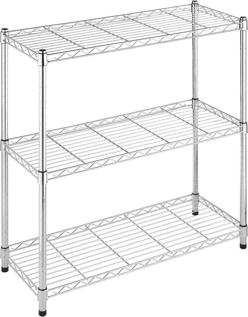 Whitmor Supreme 3 Tier Shelving with Adjustable Shelves and Leveling Feet - 350 lb. Capacity per Shelf - Chrome - Image 1