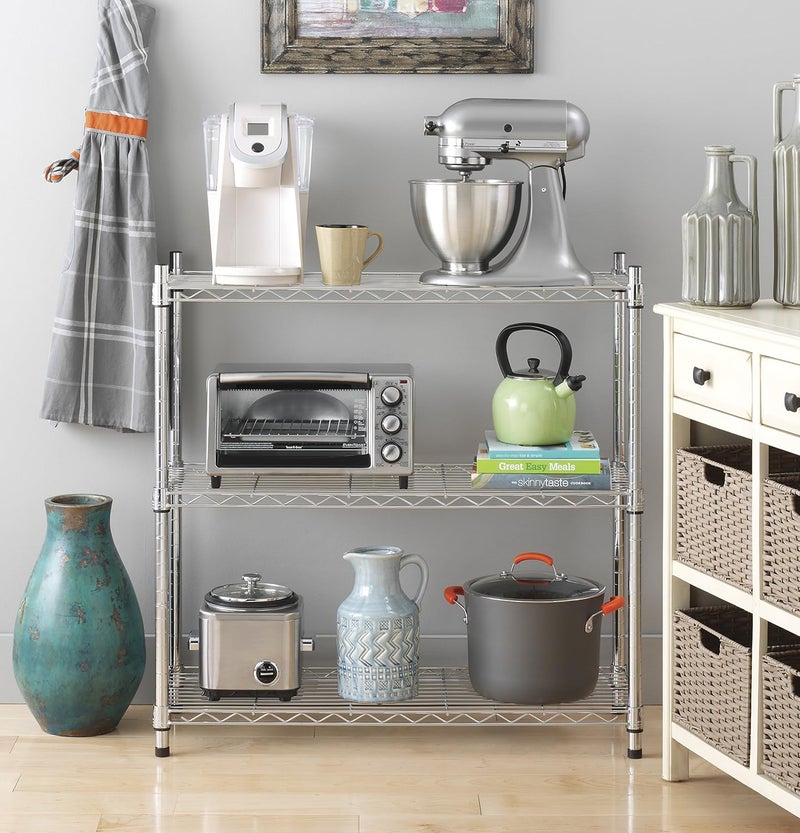 Whitmor Supreme 3 Tier Shelving with Adjustable Shelves and Leveling Feet - 350 lb. Capacity per Shelf - Chrome - Image 4