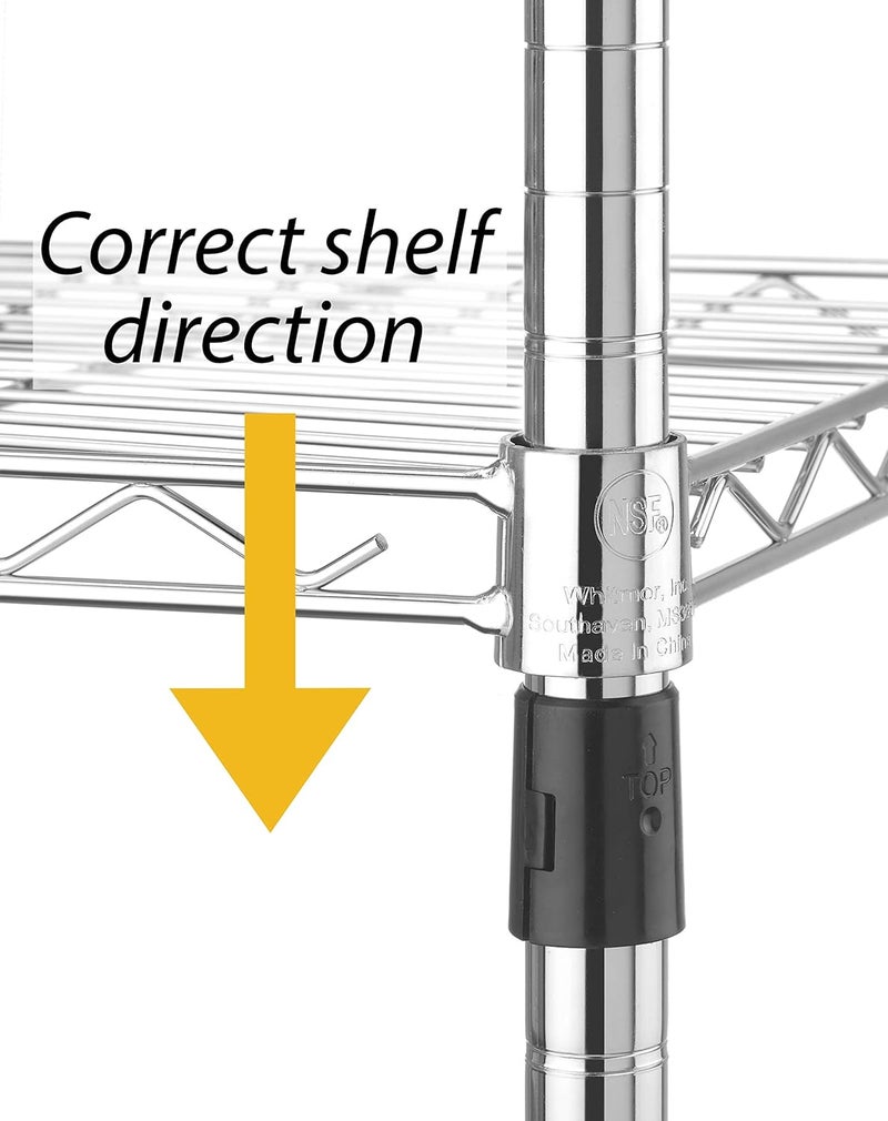 Whitmor Supreme 3 Tier Shelving with Adjustable Shelves and Leveling Feet - 350 lb. Capacity per Shelf - Chrome - Image 5