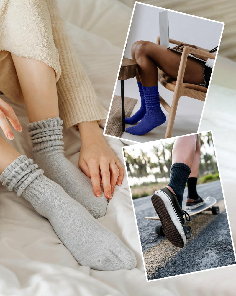 FITRELL Slouch Socks for Women, 3 Pairs Soft Cotton Knee High Scrunch Tube Boot Socks, Navy+Light Grey+Black, Medium-Large - Image 2