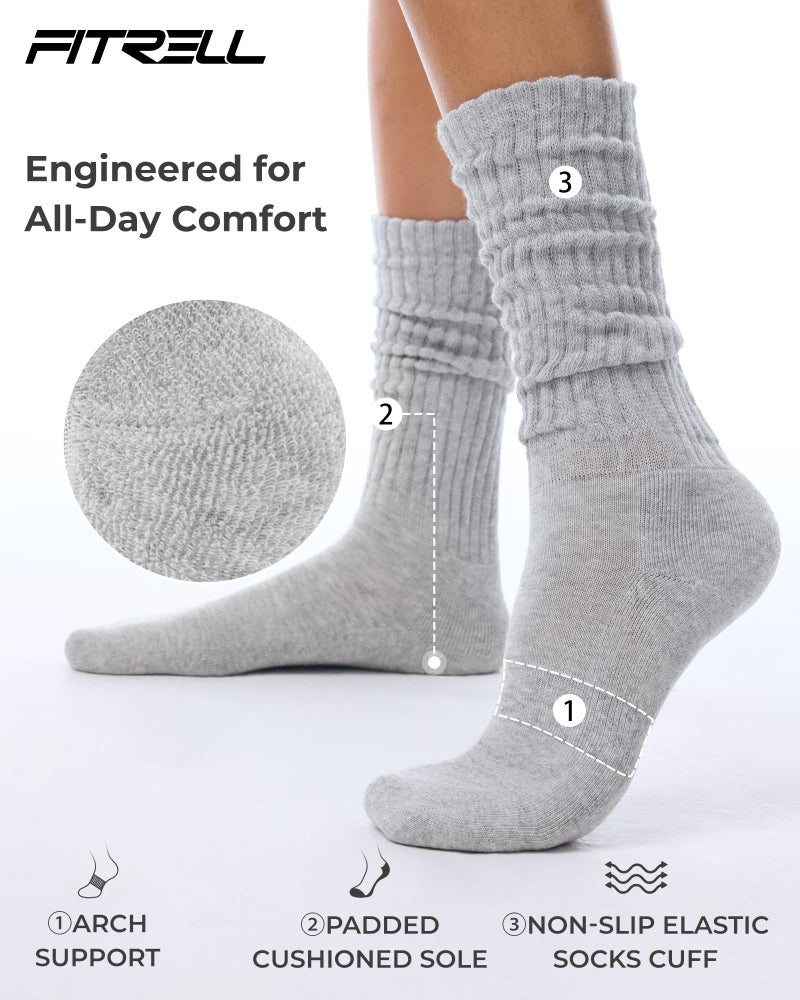 FITRELL Slouch Socks for Women, 3 Pairs Soft Cotton Knee High Scrunch Tube Boot Socks, Navy+Light Grey+Black, Medium-Large - Image 4